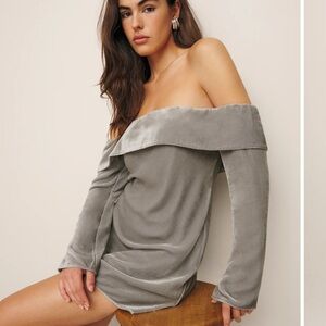 Reformation Maves Off The Shoulder Mini Dress Moonlight Velvet Size XL